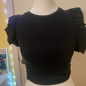 Zara Black Tank Top With Ruffle Sleeves Size: Small